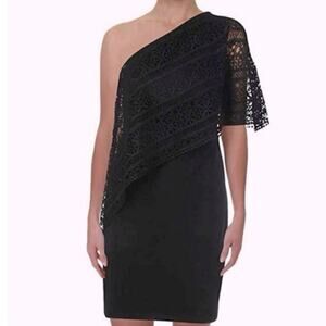 Lauren Ralph‎ Lauren NEW Black Eyelet Lace Crochet One Shoulder Dress Size 8